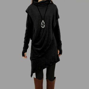 Elegant Black High Low Dress with Necklace